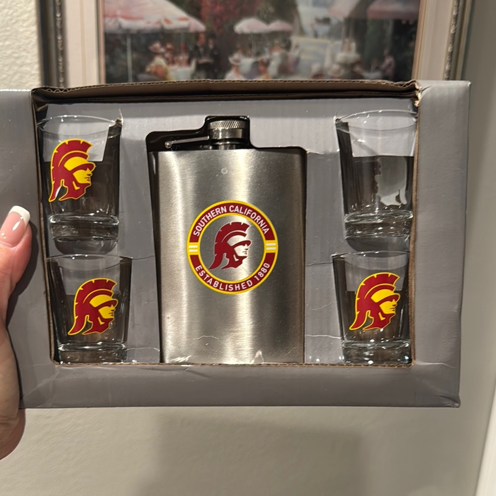 Southern California Silver Flask and Shot Glass Set